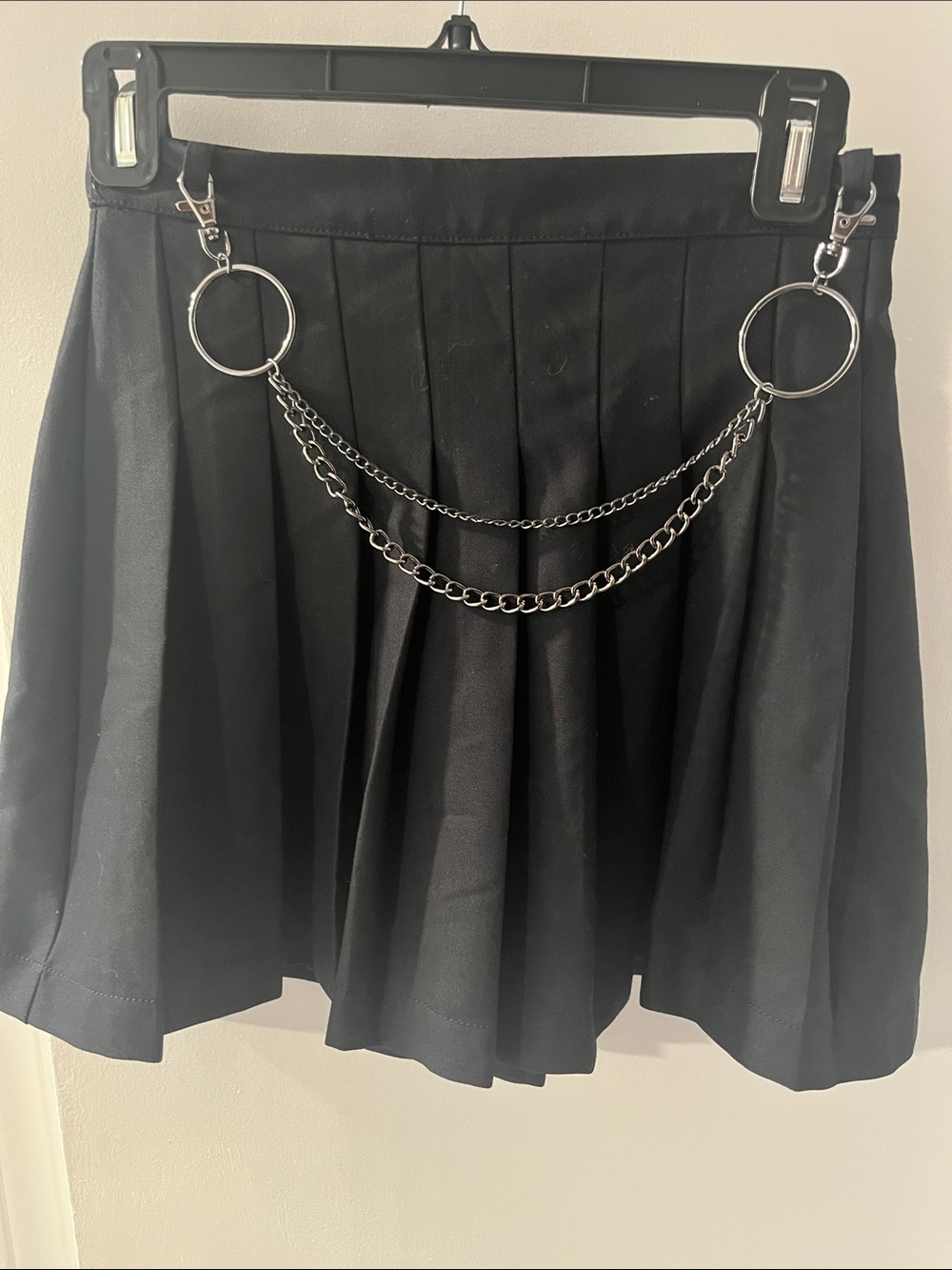 Urban Outfitters Black Pleated Skater Skirt with Silver Chain Rings
